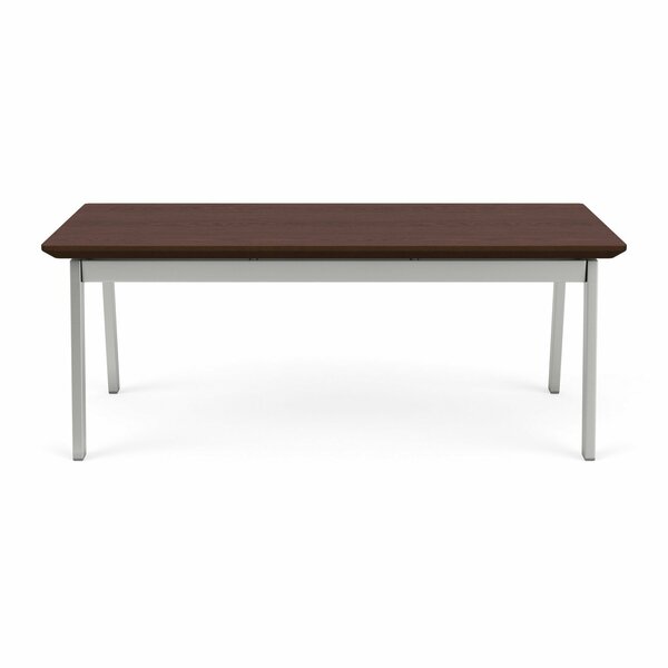 Lesro Newport Coffee Table Metal Frame 20x40in High Pressure Laminate Top, Silver, Cocoa Walnut top NP0840